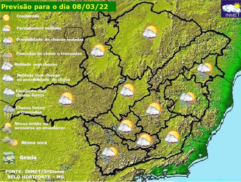 Previsão do tempo para Minas Gerais nesta terça-feira, 8 de março