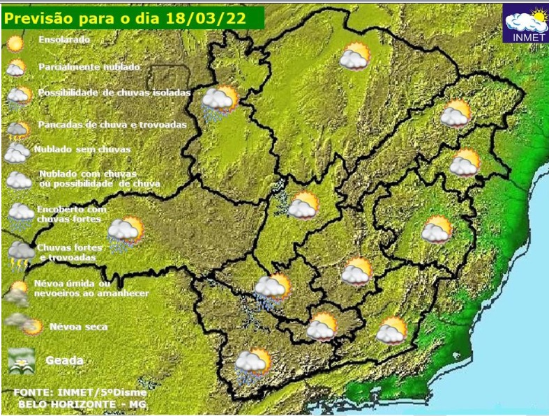 Previsão do tempo para Minas Gerais nesta sexta-feira, 18 de março
