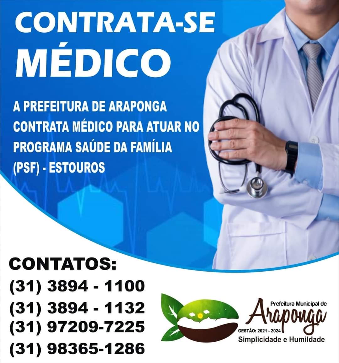 Prefeitura de Araponga está contratando médico