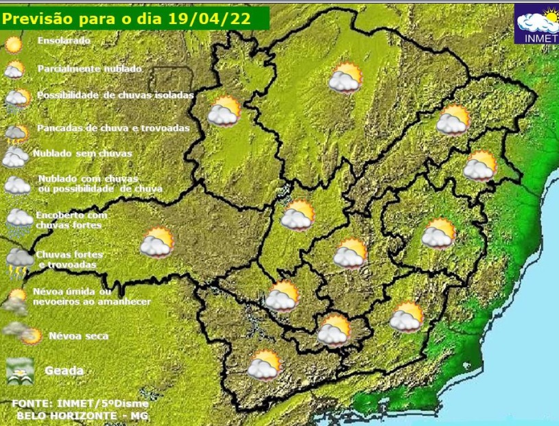 Previsão do tempo para Minas Gerais nesta terça-feira, 19 de abril