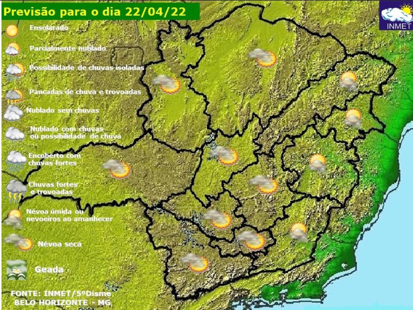 Previsão do tempo para Minas Gerais nesta sexta-feira, 22 de abril
