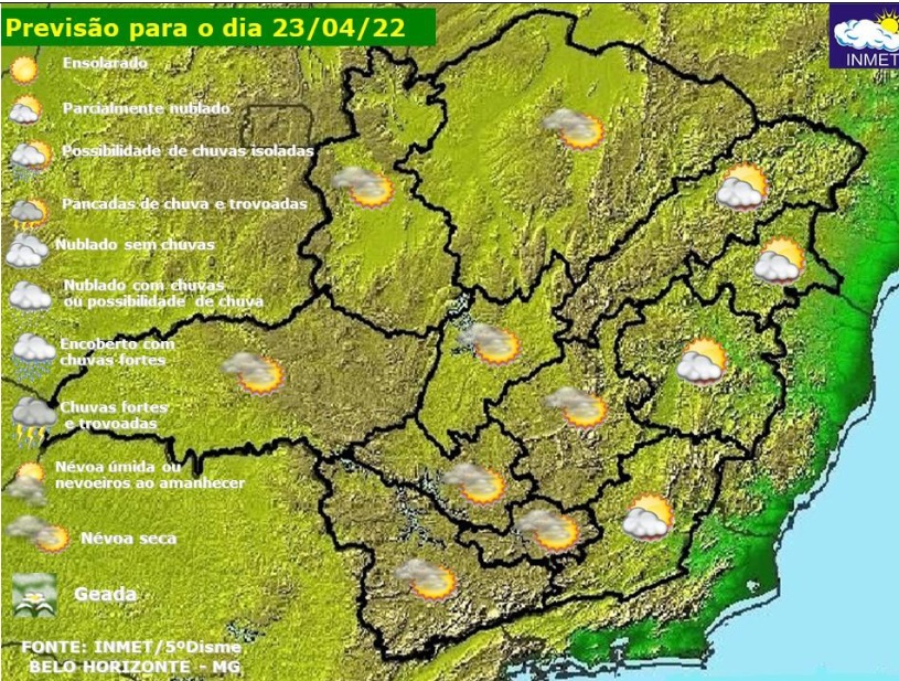 Previsão do tempo para Minas Gerais nesta segunda-feira, 25 de abril