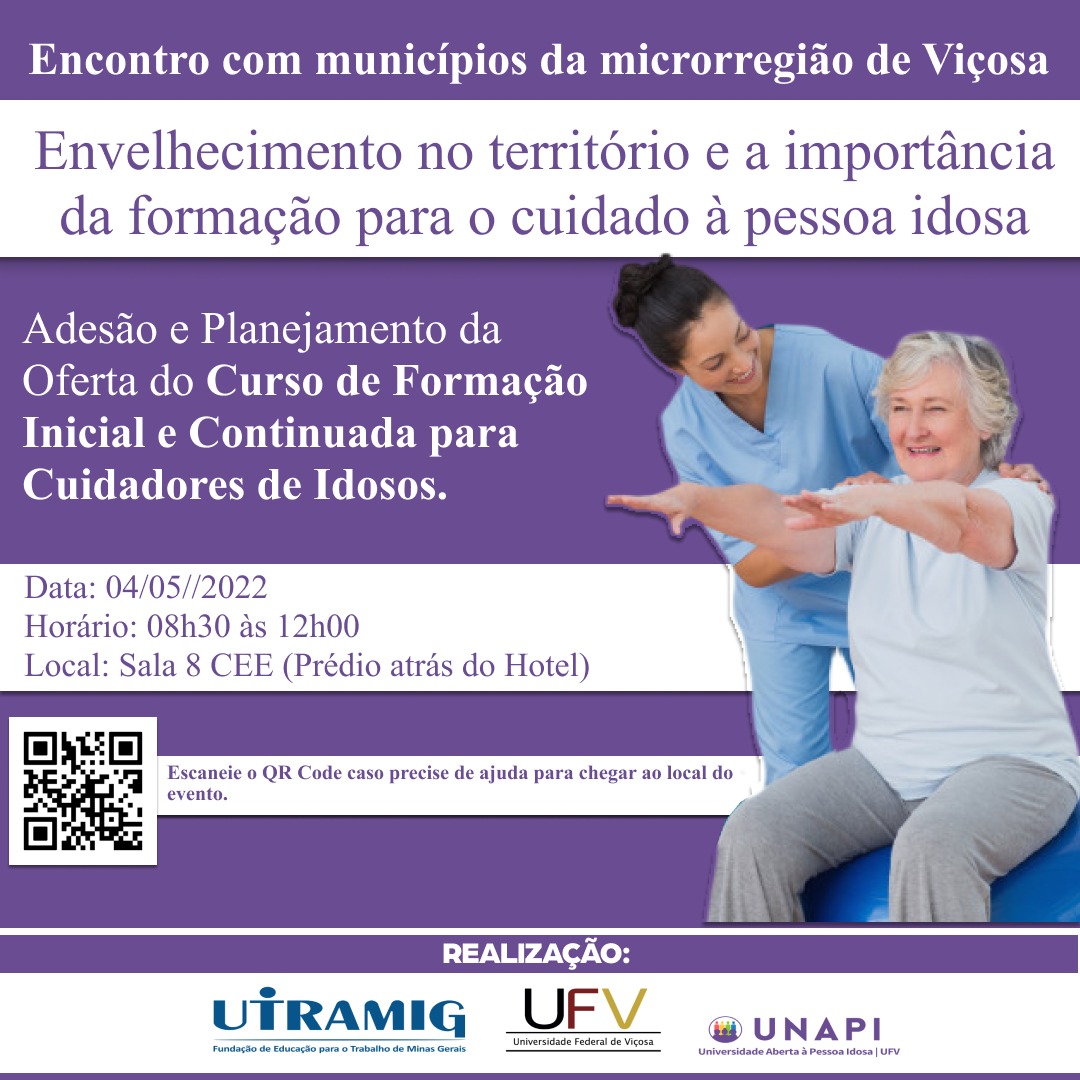 Encontro irá abordar o cuidado à pessoa idosa, em Viçosa