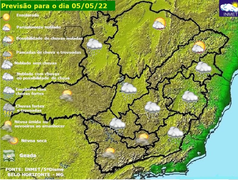 Previsão do tempo para Minas Gerais nesta quinta-feira, 5 de maio
