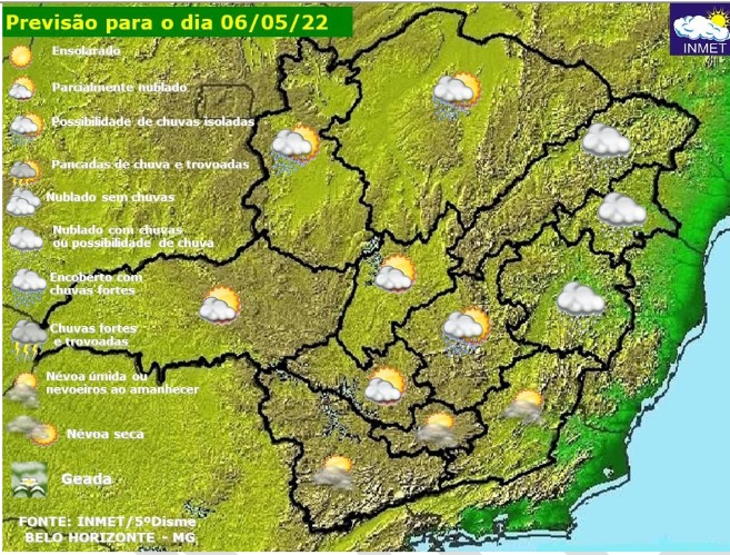 Previsão do tempo para Minas Gerais nesta sexta-feira, 6 de maio