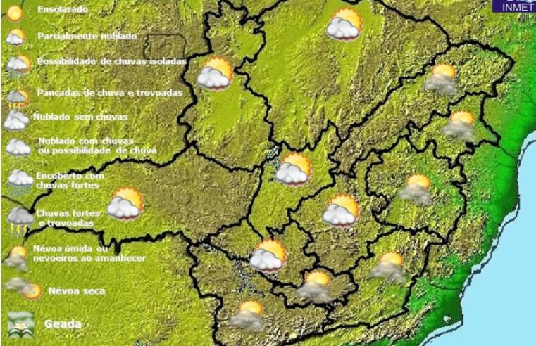 Previsão do tempo para Minas Gerais nesta segunda-feira, 9 de maio