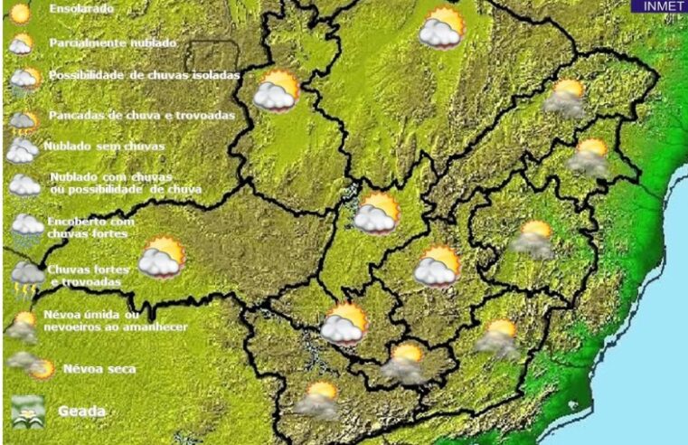 Previsão do tempo para Minas Gerais nesta terça-feira, 10 de maio