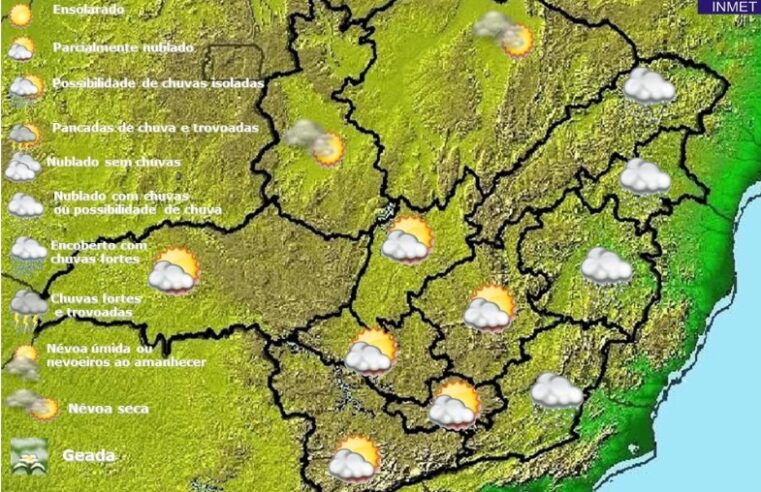 Previsão do tempo para Minas Gerais nesta sexta-feira, 13 de maio