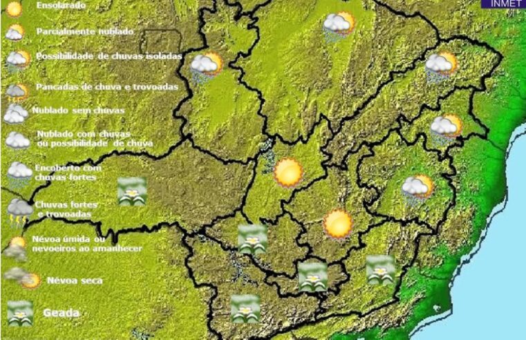 Previsão do tempo para Minas Gerais nesta quinta-feira, 19 de maio