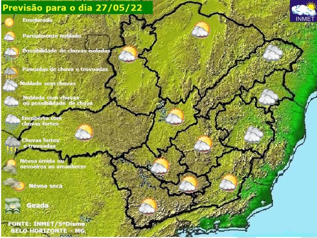 Previsão do tempo para Minas Gerais nesta sexta-feira, 27 de maio