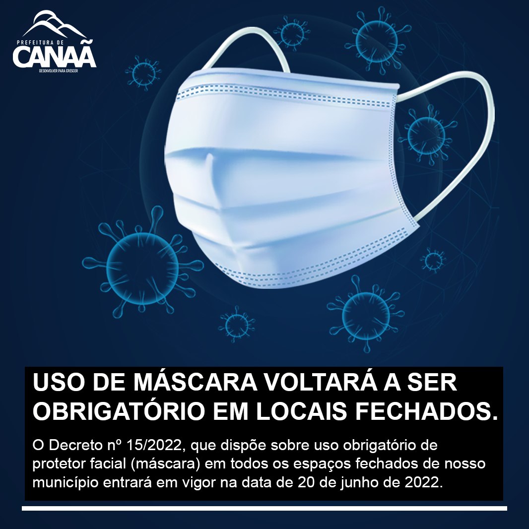 Prefeitura de Canaã volta a obrigar o uso de máscaras em locais fechados