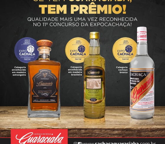 Cachaça Guaraciaba é premiada com dois ouros e uma medalha de Mérito Sensorial em concurso da ExpoCachaça