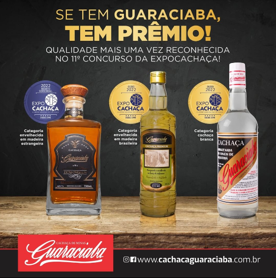 Cachaça Guaraciaba é premiada com dois ouros e uma medalha de Mérito Sensorial em concurso da ExpoCachaça