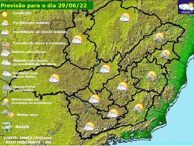 Previsão do tempo para Minas Gerais nesta quarta-feira, 29 de junho