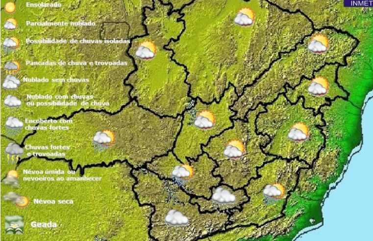 Previsão do tempo para Minas Gerais nesta sexta-feira, 10 de junho