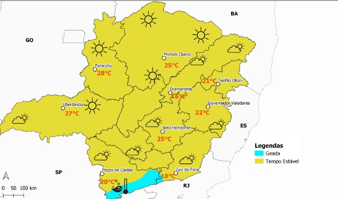 Previsão do tempo para Minas Gerais nesta segunda-feira, 27 de junho