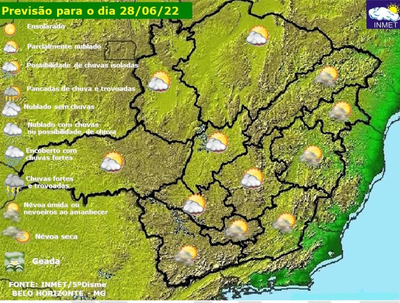 Previsão do tempo para Minas Gerais nesta terça-feira, 28 de junho