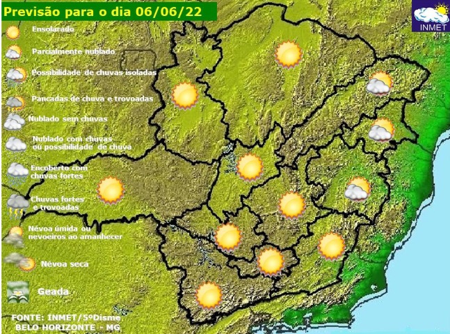 Previsão do tempo para Minas Gerais nesta segunda-feira, 6 de junho