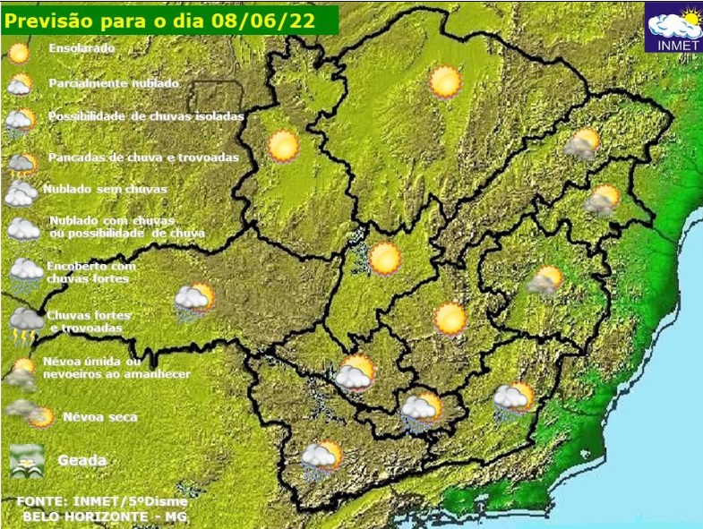 Chuva isolada é prevista para a Zona da Mata nesta quarta-feira 8/6