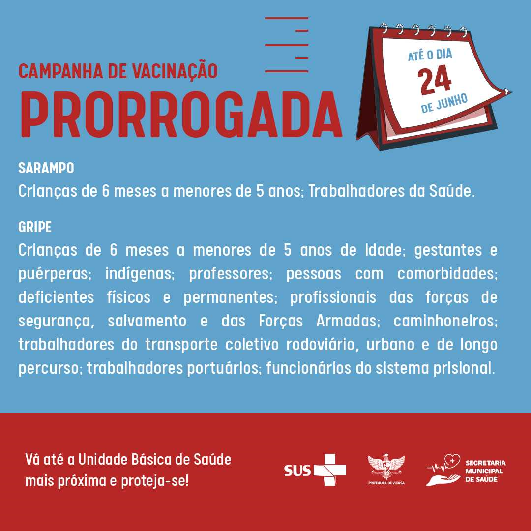 Vacinação contra sarampo e influenza: confira datas e horários em Viçosa
