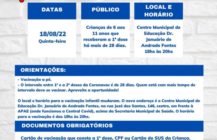 Prefeitura de Viçosa divulga calendário de repescagem da 2º dose infantil contra Covid