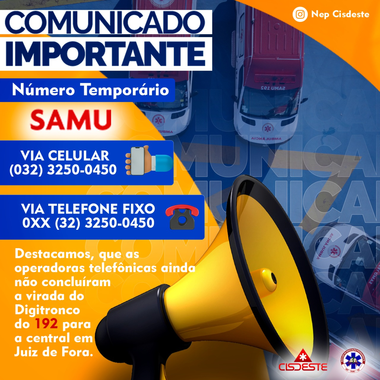 Enquanto 192 não funciona SAMU oferece outros números de atendimento