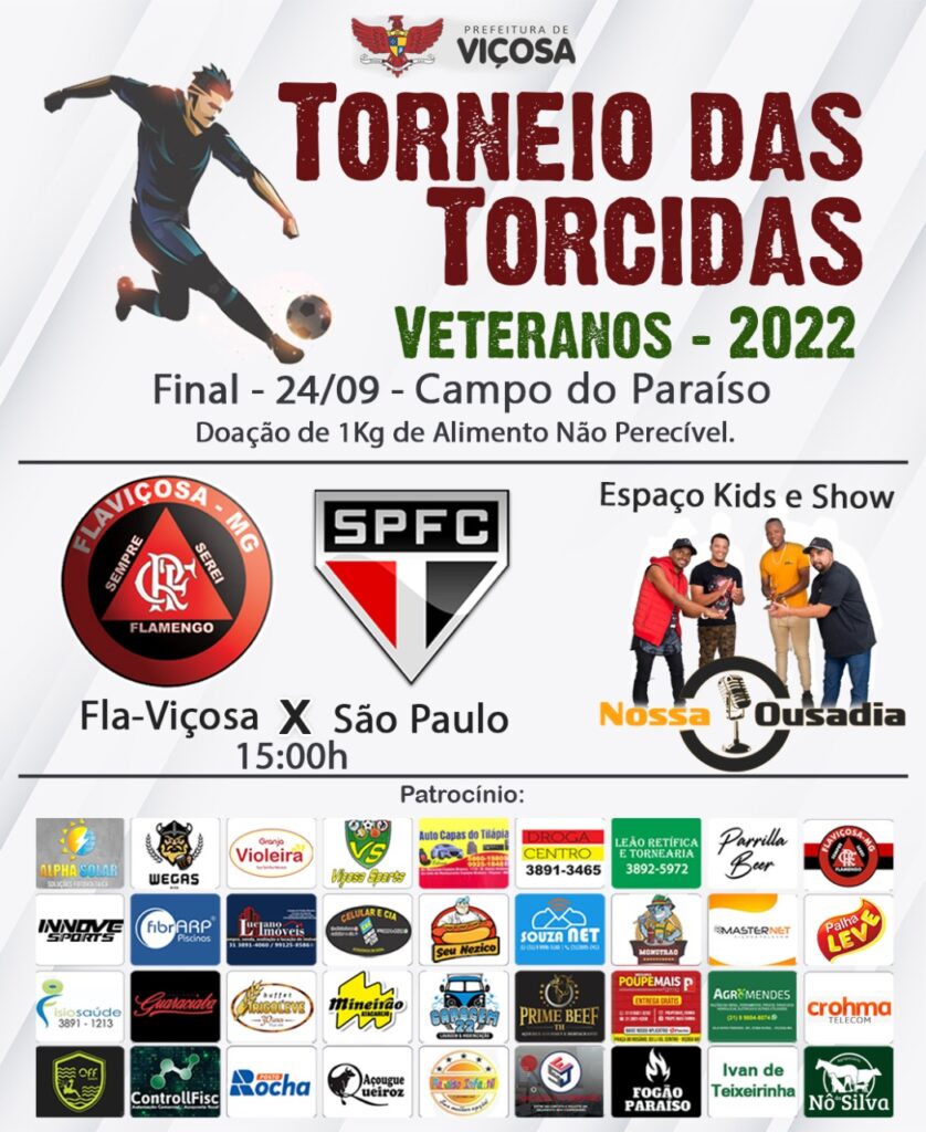 A final do Torneio das Torcidas Veteranos de 2022 entre Fla-Viçosa e São Paulo acontece neste sábado (24), às 15h, no Campo do Paraíso.