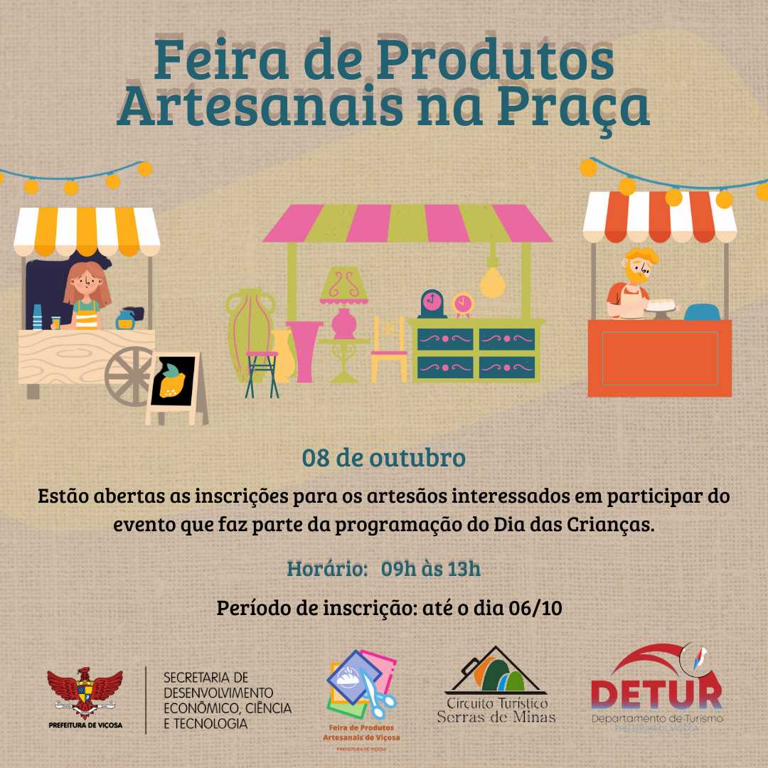 Feira de Produtos Artesanais vai acontecer em Viçosa no próximo sábado (08)