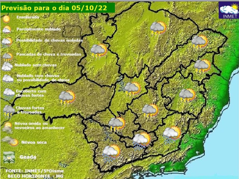 Previsão do tempo para Viçosa e região nesta quarta-feira (5/10)