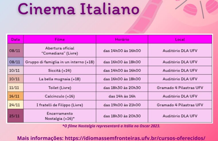 Festival de Cinema Italiano da UFV exibirá diversos filmes durante este mês