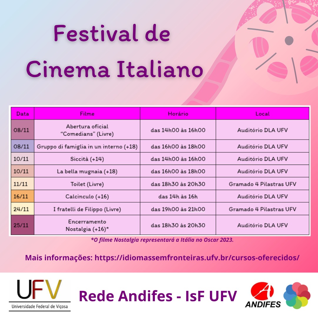 Festival de Cinema Italiano da UFV exibirá diversos filmes durante este mês