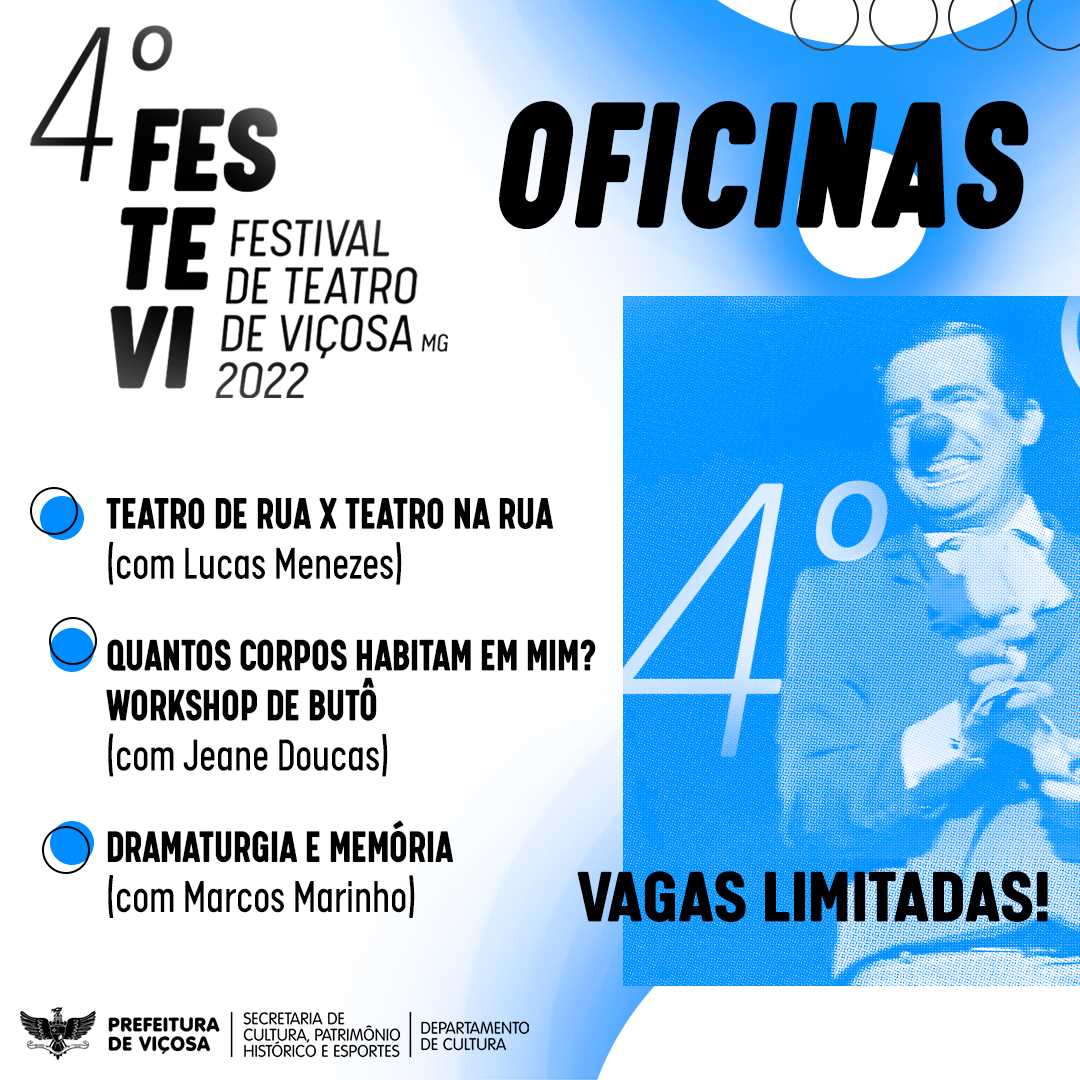 Sec. de Cultura de Viçosa abre inscrições para oficinas de teatro do 4º FESTEVI