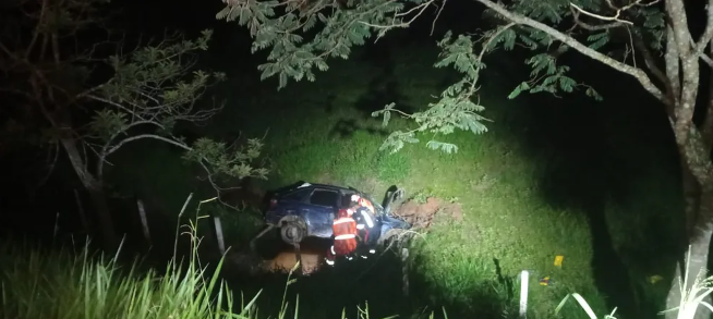 Região: carro cai em brejo após pneu furar na MG-135