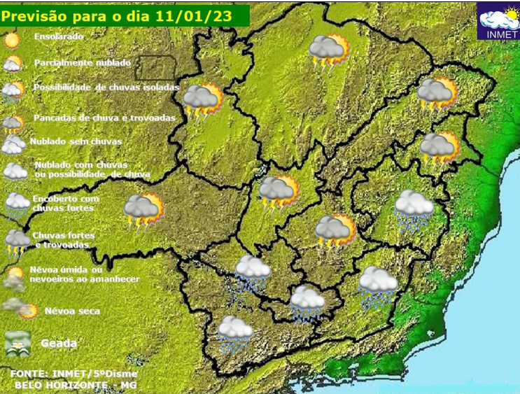 Previsão do tempo para Viçosa e região nesta quarta-feira, 11/1