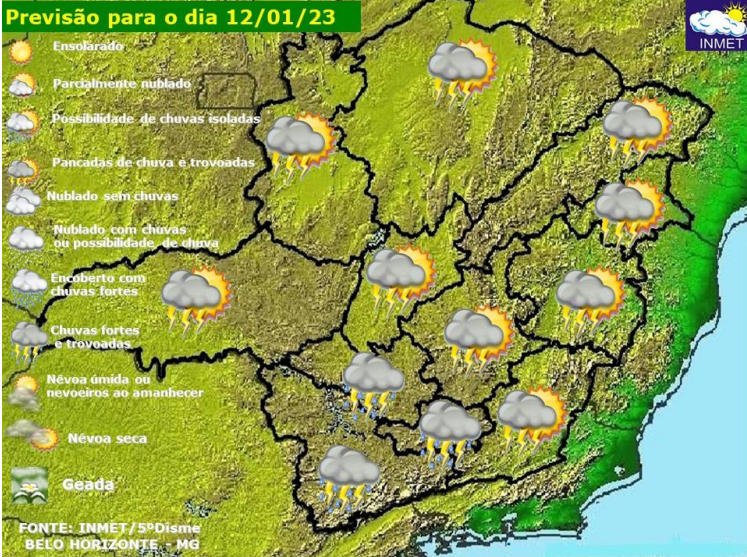 Previsão do tempo para Viçosa e região nesta quinta-feira, 12/1