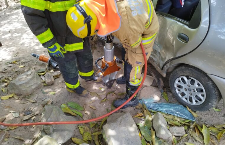 Carro bate em árvore e mulher fica ferida na rodovia Viçosa-Teixeiras