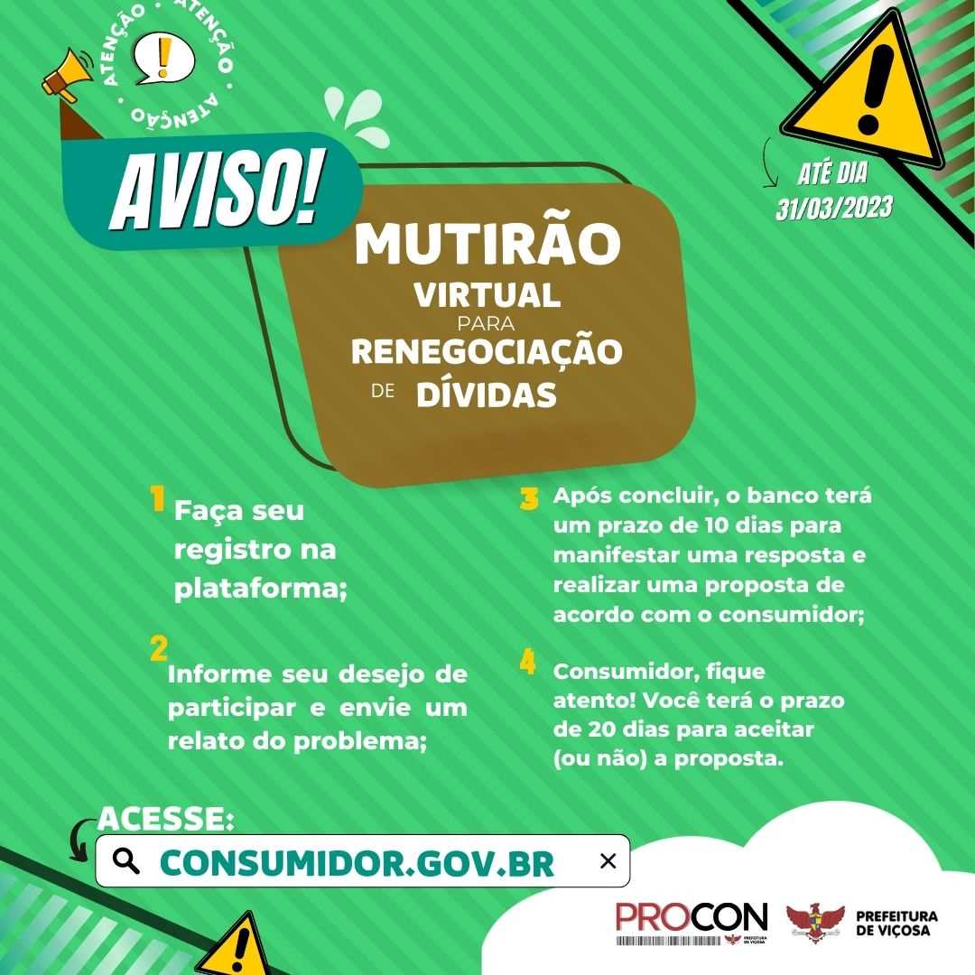 PROCON/Viçosa orienta sobre Mutirão On-line de Renegociação de Dívidas