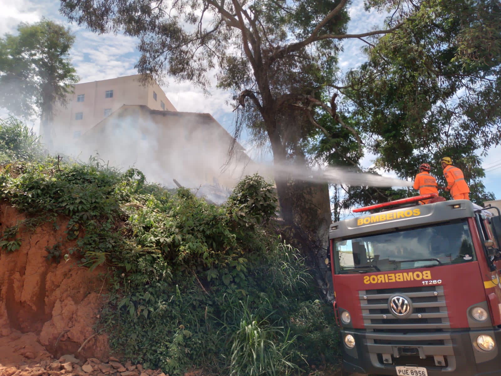 Bombeiros combatem incêndio em mata no bairro Belvedere