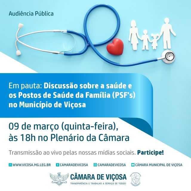 Audiência Pública sobre postos de saúde acontece hoje (9), na Câmara de Viçosa