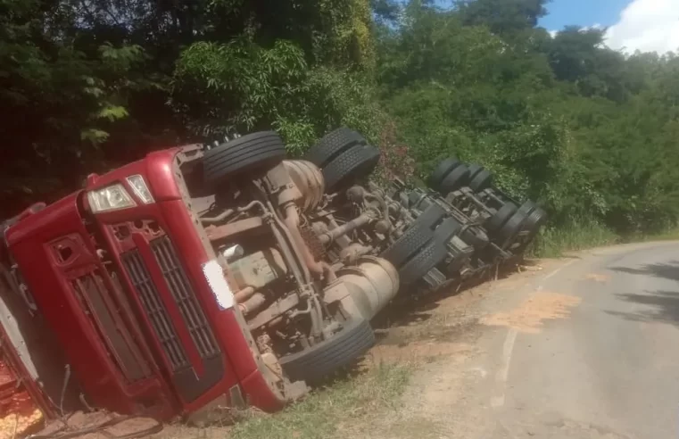 Carreta carregada com goiabas tomba na entre Rodeiro e Ubá