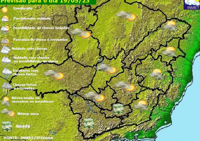 Previsão do tempo para Viçosa e região nesta quinta-feira, 19/5