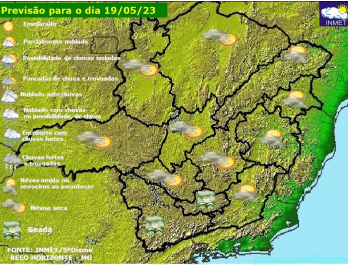 Previsão do tempo para Viçosa e região nesta quinta-feira, 19/5