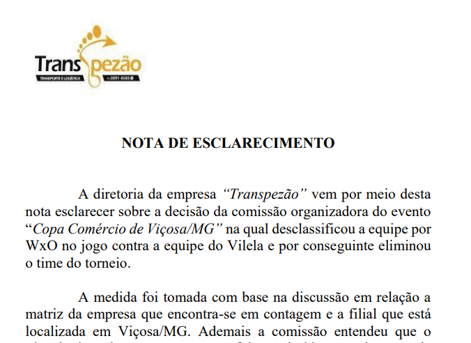 Transpezão divulga nota de esclarecimento sobre desclassificação; Leia na íntegra