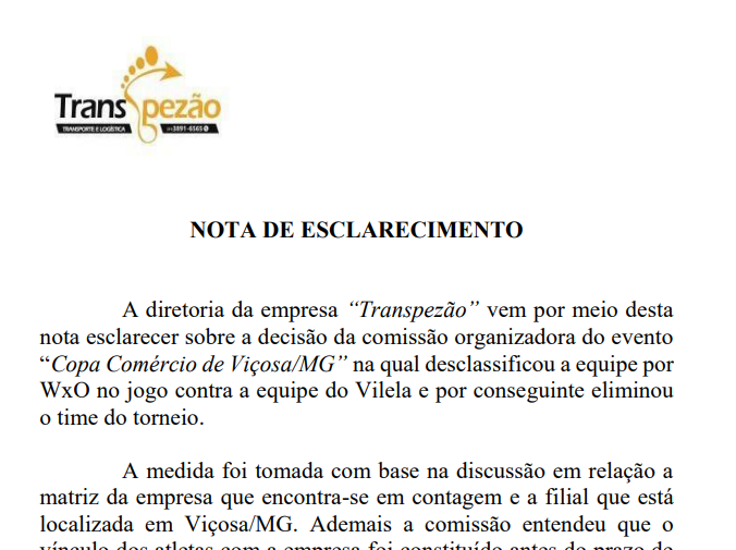 Transpezão divulga nota de esclarecimento sobre desclassificação; Leia na íntegra