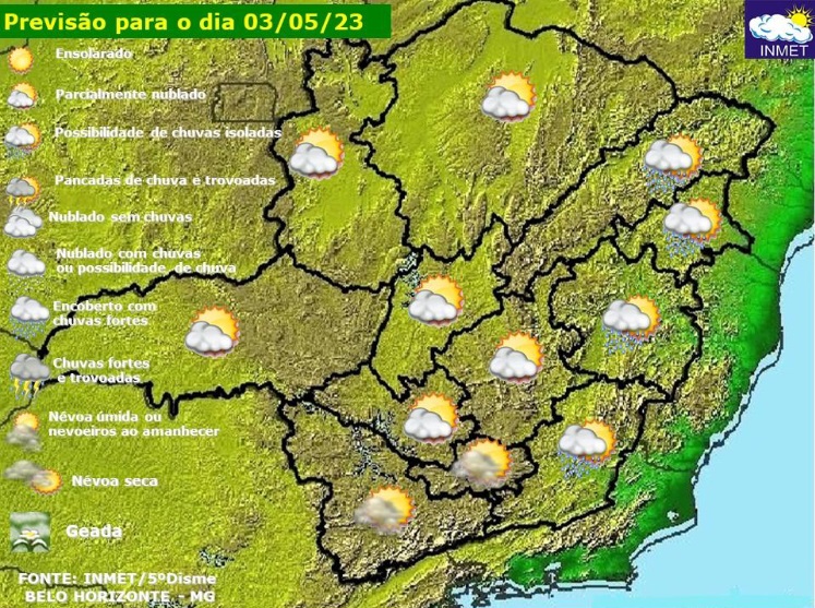 Previsão do tempo para Viçosa e região nesta quarta-feira, 3/5