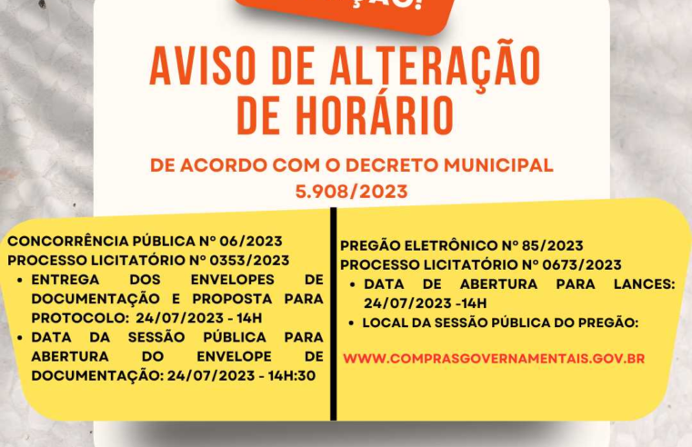 PMV altera horários de dois processos licitatórios