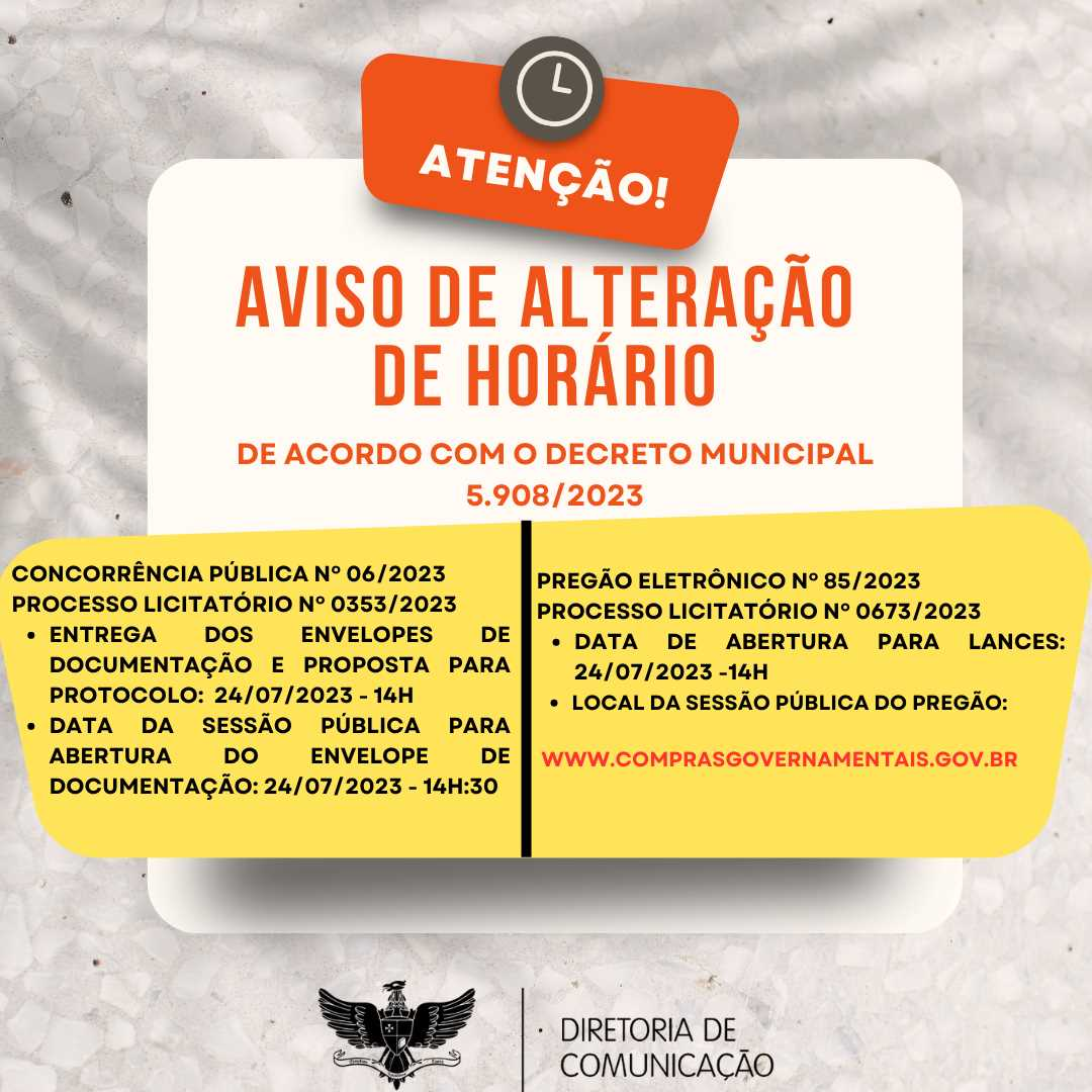 PMV altera horários de dois processos licitatórios