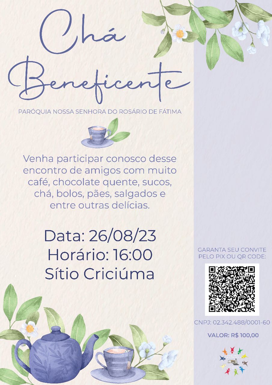 Chá beneficente da Paróquia de Fátima ocorre nesse sábado (26)