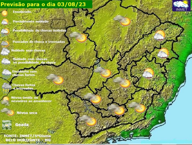 Confira a previsão do tempo para Viçosa e região nesta quinta-feira (3)