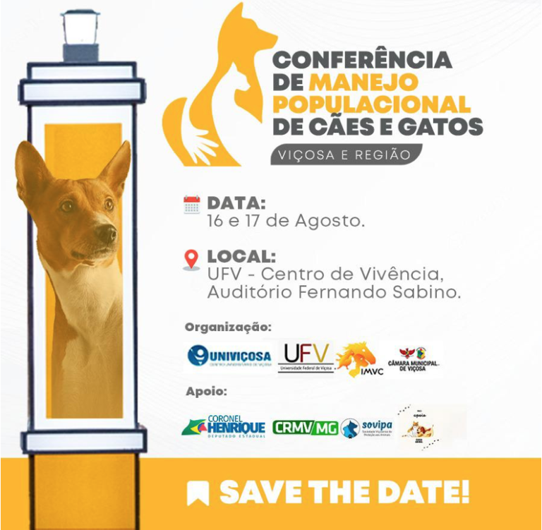 1ª Conferência de Manejo Populacional de Cães e Gatos de Viçosa e região acontece em agosto